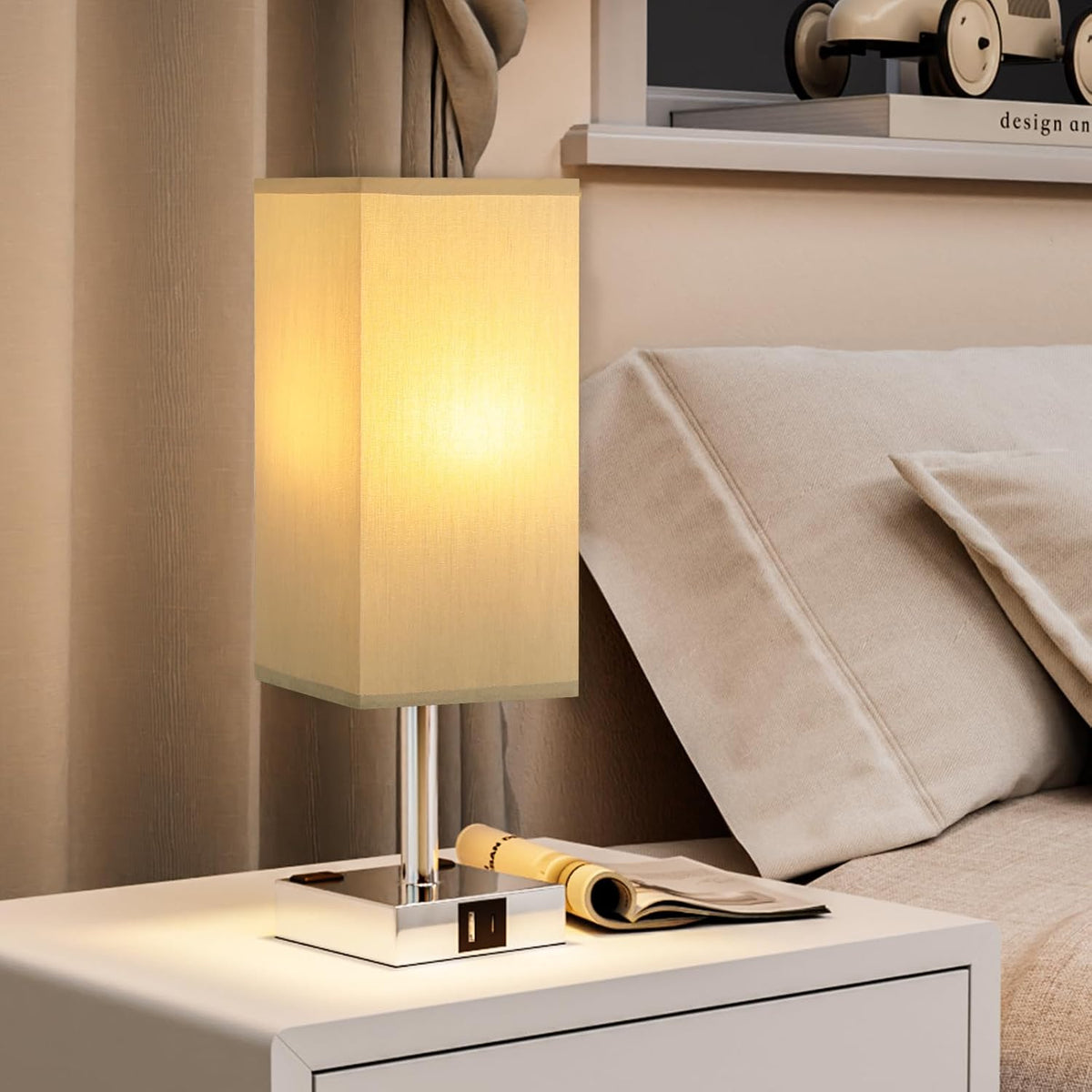 Touch Bedside Table Lamp for Bedroom - Dimmable, USB C+A, 2 AC Outlets