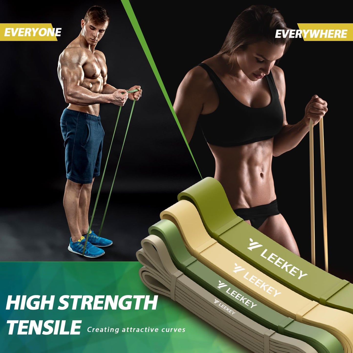 LEEKEY Pull Up Assistance Bands,Muit Levels Resistance Bands for Senior/Adults,Exercise Bands with Door Anchor, Strength Bands for Fitness Training, Physical Therapy,Home Gym Workouts