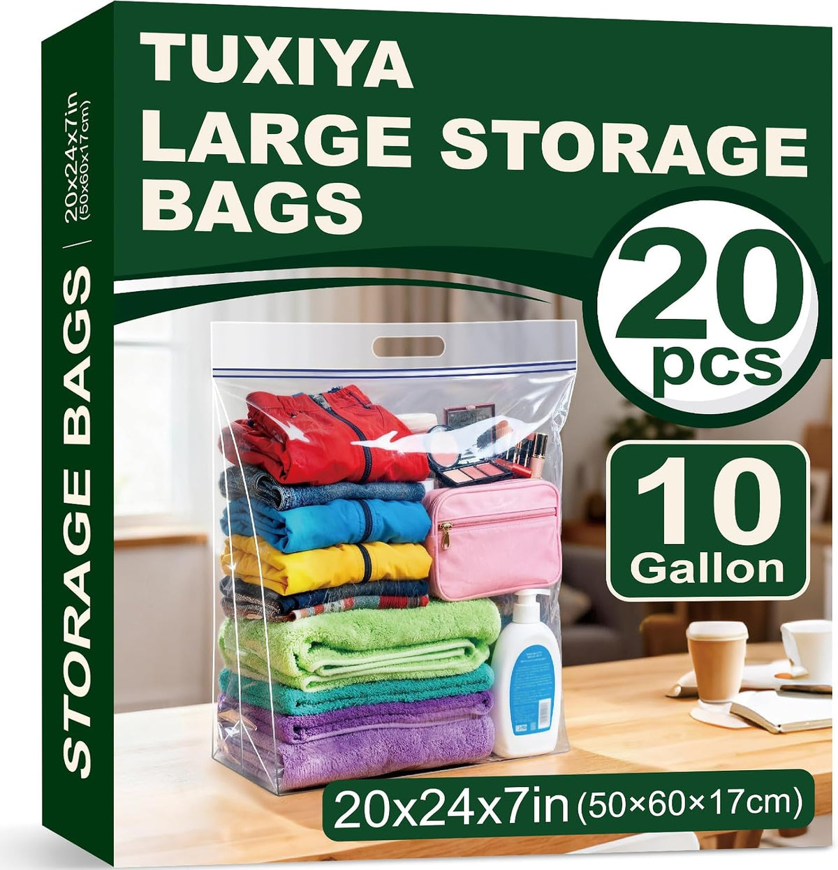 TUXIYA 20 PACK 25 Gallon Extra Large Storage Bags,35.5"x 24"x 7"Zipper Bags