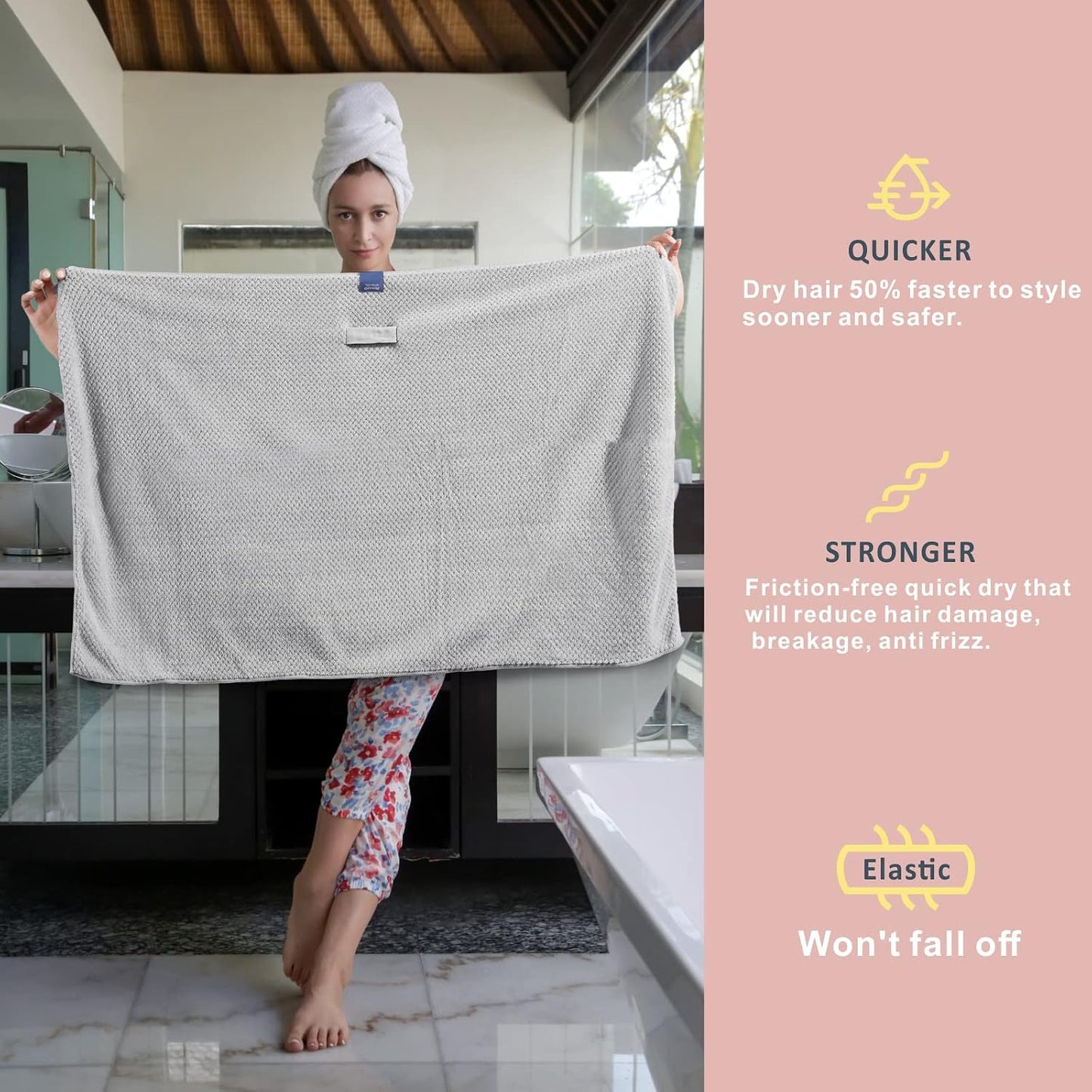 Large Microfiber Hair Towel Wrap for Women, Anti Frizz Drying Towel, Fast Dry Turban Wet Hair, Long, Thick, Curly Super Absorbent Soft Towels - White