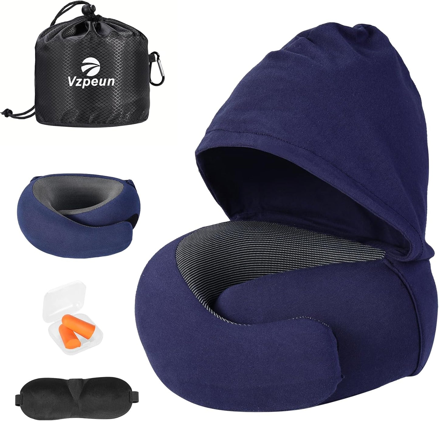 Travel Pillow - Hooded Neck Pillow Airplane Memory Foam Filling for Plane, Office, Cars Sleeping, Road Trip, Long Flights, Airplane Travel Essentials, Includes Eye Mask & Earplugs (Green)