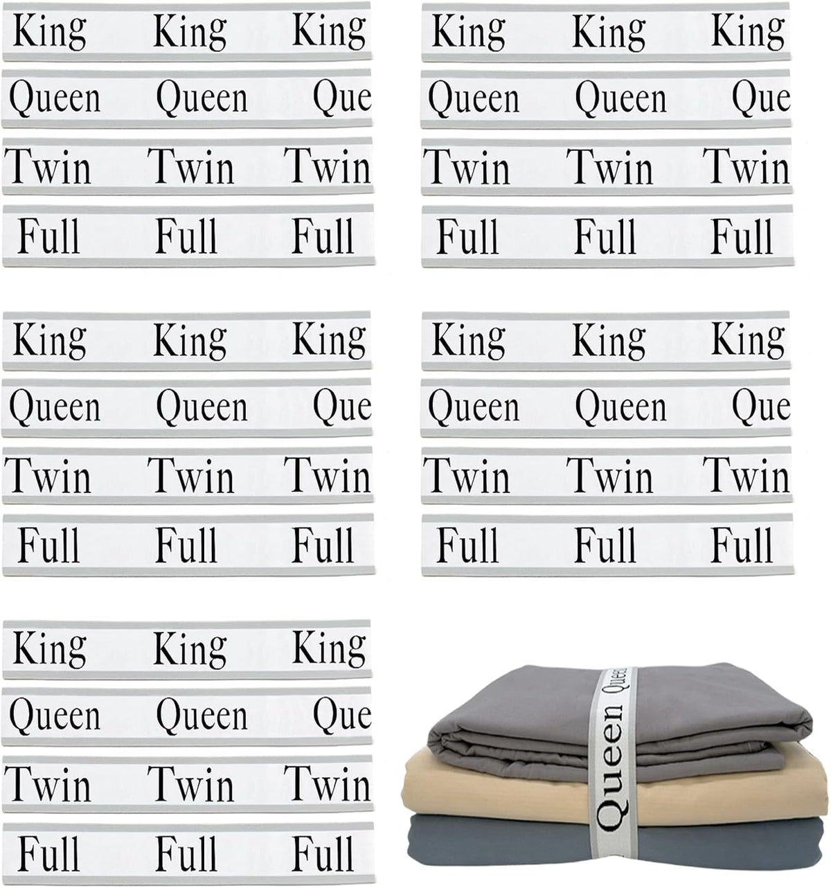 Bed Sheet Organizer Bands, Sheet Organizers and Storage Label Bands, Sheet Label for Bedding, Sheets Organizer for Closet,Sheet Keepers Linen Labels Bedding Bands (Queen)