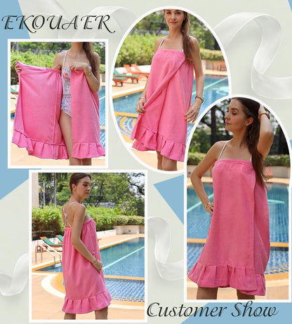 Ekouaer Towel Wrap for Women With Velcro Ruffle Wrap Robes