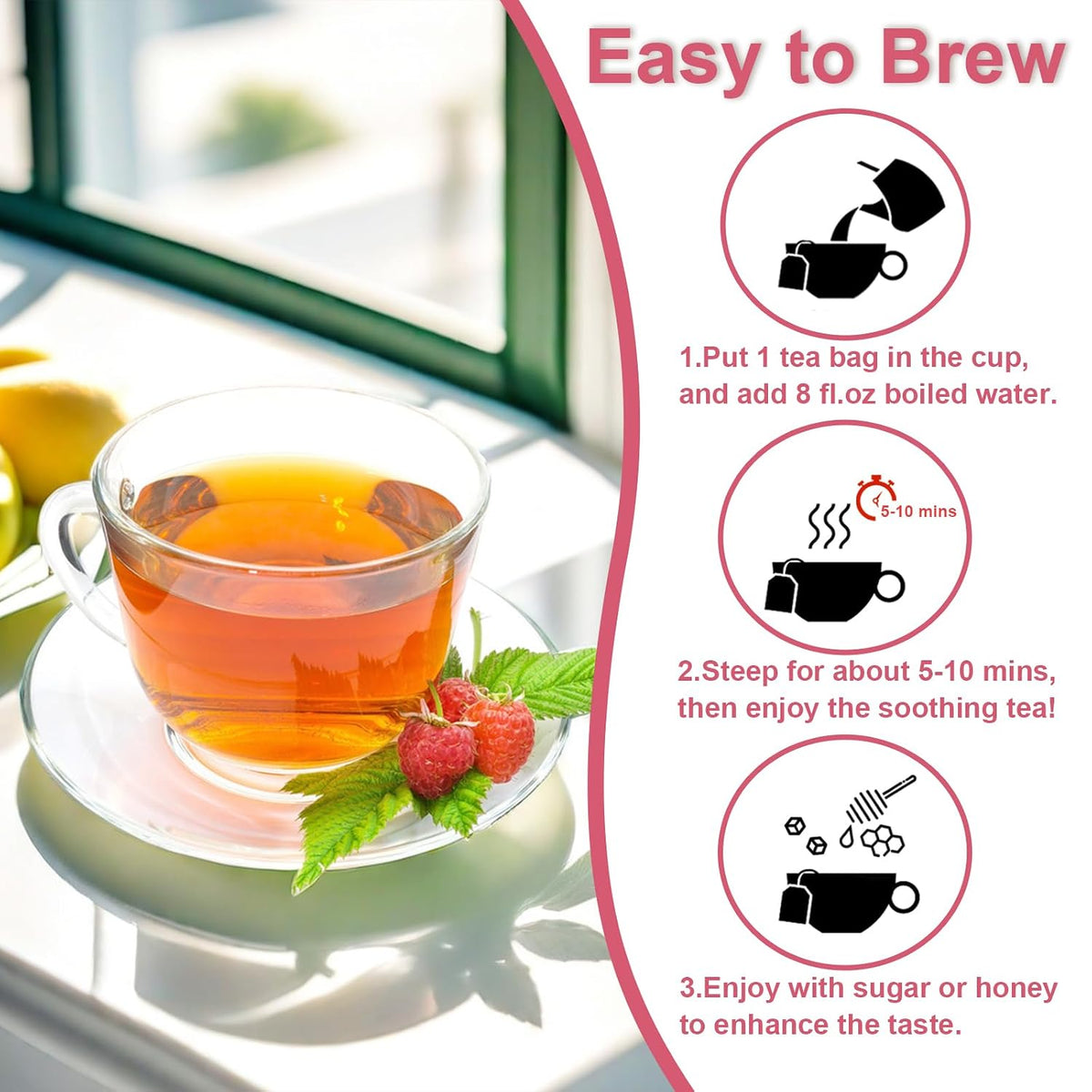 TEARELAE Raspberry Leaf Tea, 60 Herbal Tea Bags, Light Woody Aroma
