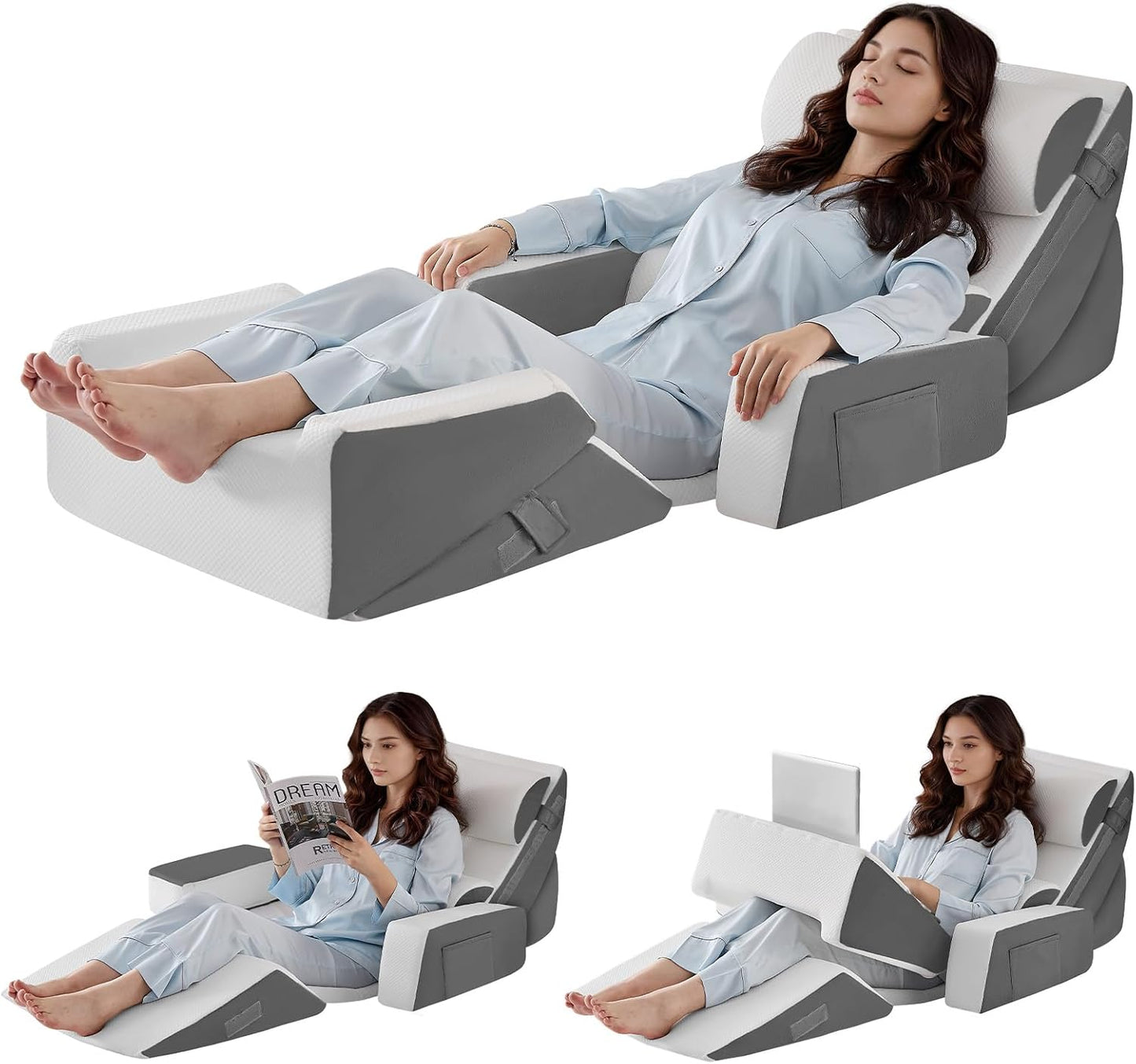 Yojoker 4PCS Orthopedic Bed Wedge Pillow Set for Sleeping, Post Surgery Foam Pillow for Body, Back and Leg Pain Relief, Triangle Adjustable Support Pillow - Acid Reflux, Anti Snoring & GERD Sleeping