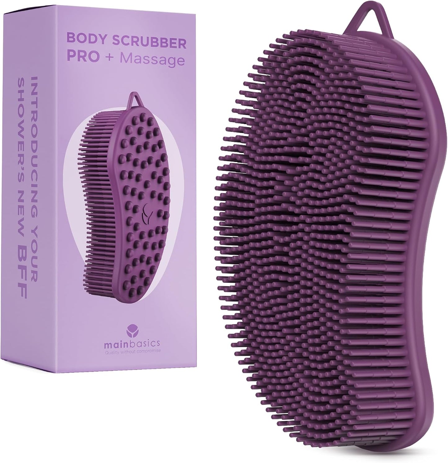 MainBasics Silicone Body Scrubber, Pink, Exfoliate | Dual-Sided, Shower Exfoliator, For Men & Women, Loofah Alternative