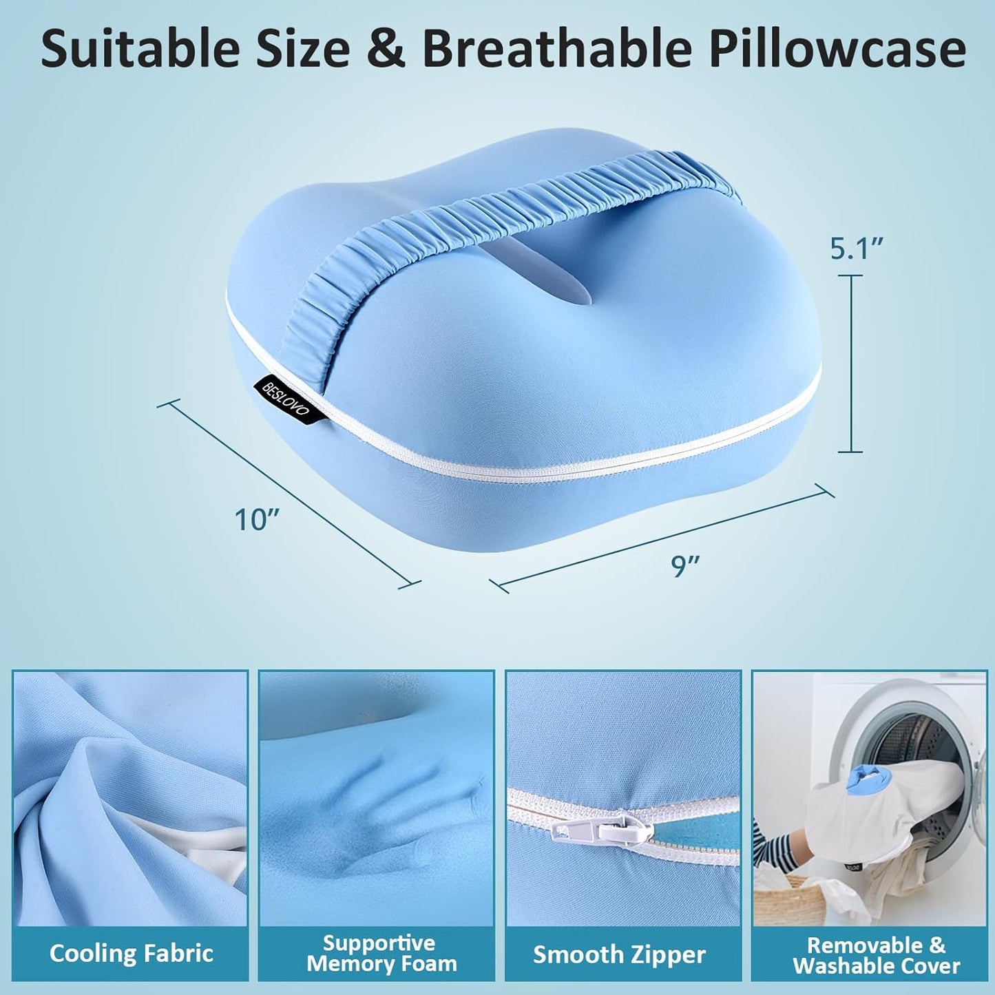 beslovo Side Sleeper Knee Pillow, Memory Foam Leg Pillow, Ergonomic Between Leg Pillow Eases Back Hip Pain, Spine Alignment Sciatica Relief, Knee Pillow with Ice Silk Cover and Elastic Strap (White)
