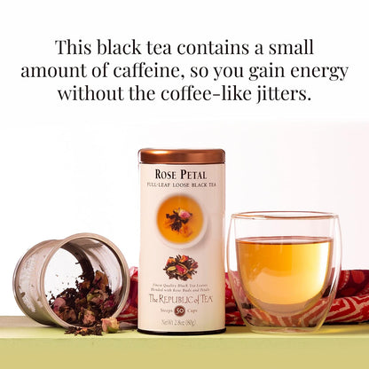 The Republic of Tea - Rose Petal Full-Leaf Loose Black Tea, 2.8 Oz Tin | Steeps 50 Cups | Caffeinated