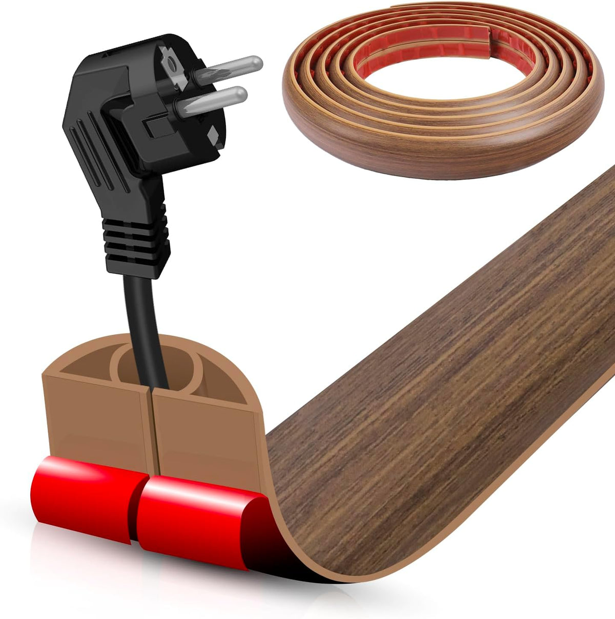 Floor Cord Cover Self Adhesive Cord Hider,10FT Cable Management, Extension Strip Protector for Wires, Prevent Cable Trips for Offices, Gyms, Exhibitions Cavity 0.39"(W) x 0.27"(H) BrownWood