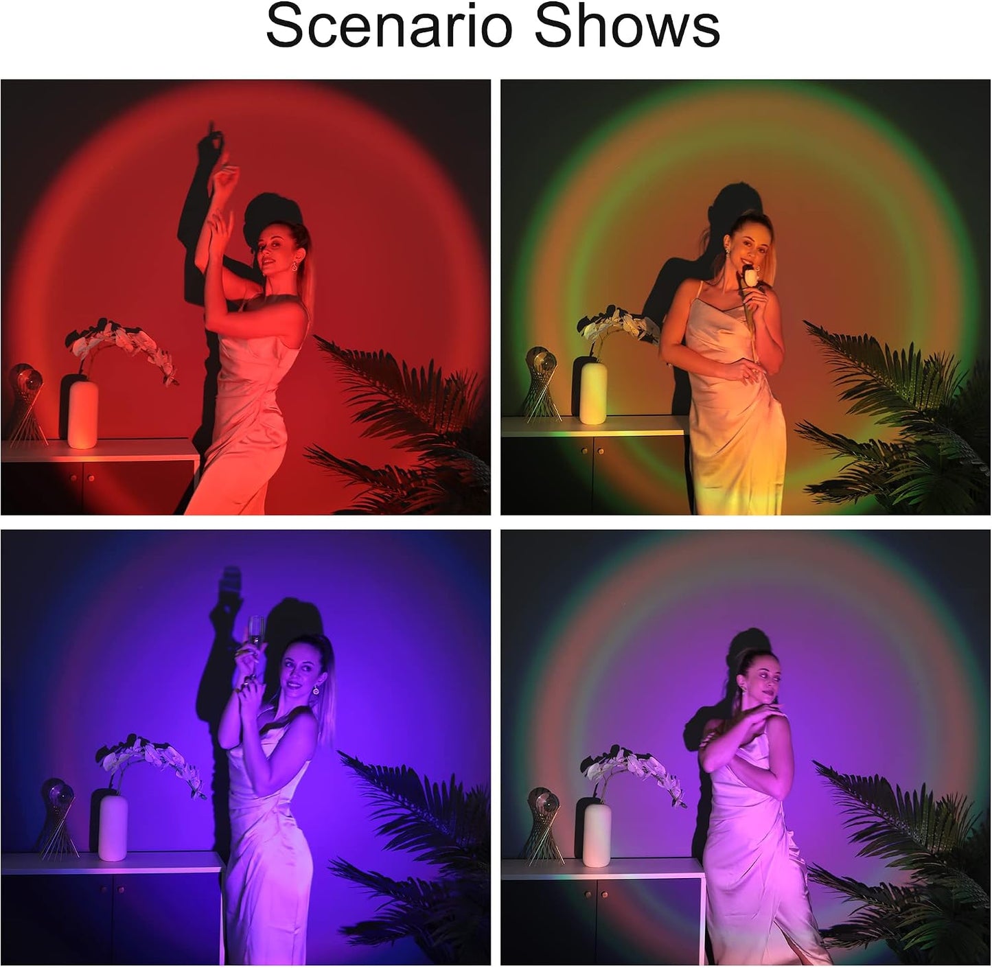 Sunset Lamp, Lights,Sunset Projection Lamp 16 RGB Color Changing Night Light 360 Degree Bracket for Self-Media Light Romantic Wedding Birthday Party Bar Restaurant Photo Background Gifts