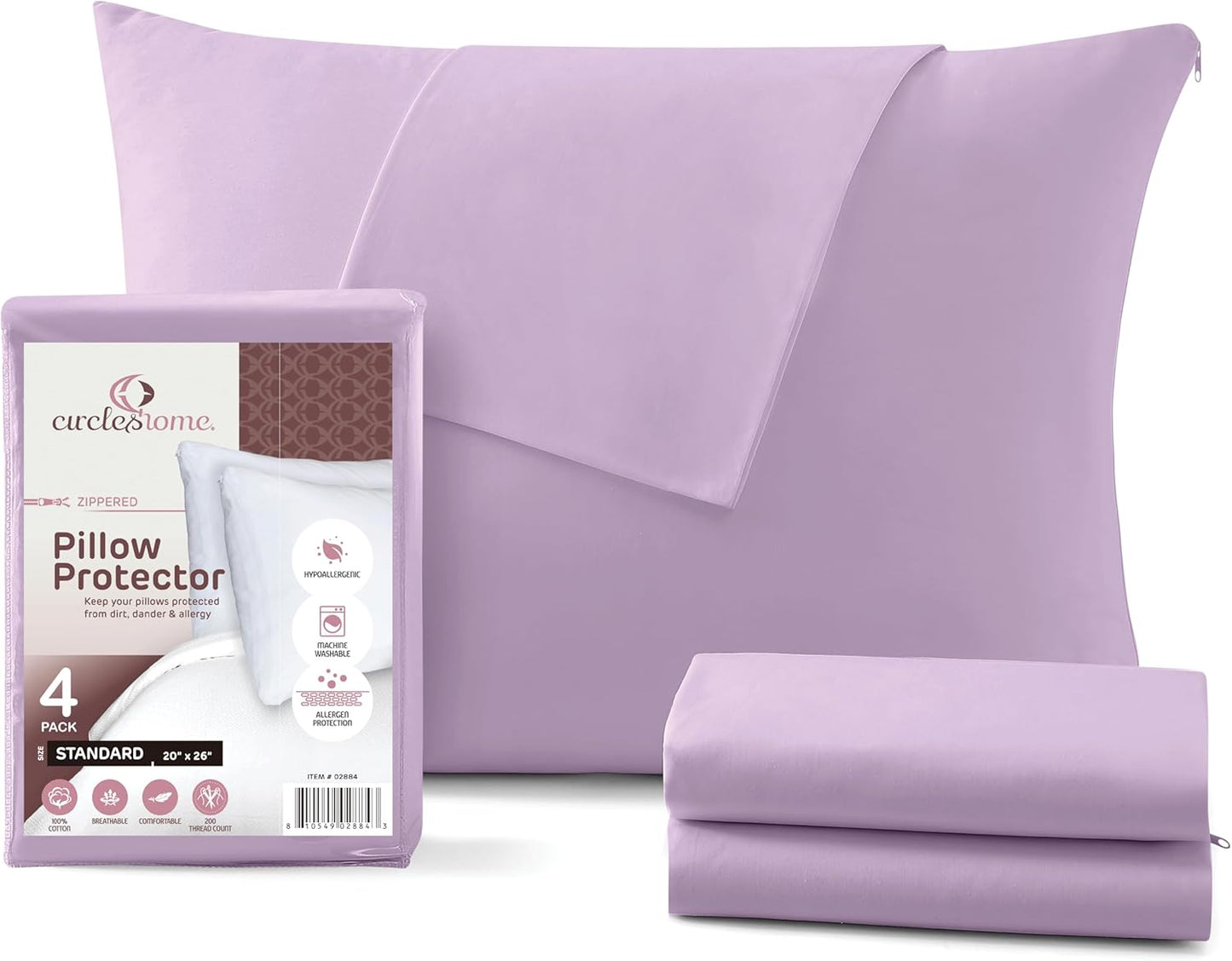 CirclesHome Pillow Protectors 4 Pack Standard Zippered - 100% Cotton Breathable Pillowcases - Protects Pillows from Dirt, Dust and Debri (Standard - Set of 4 - 20x26)