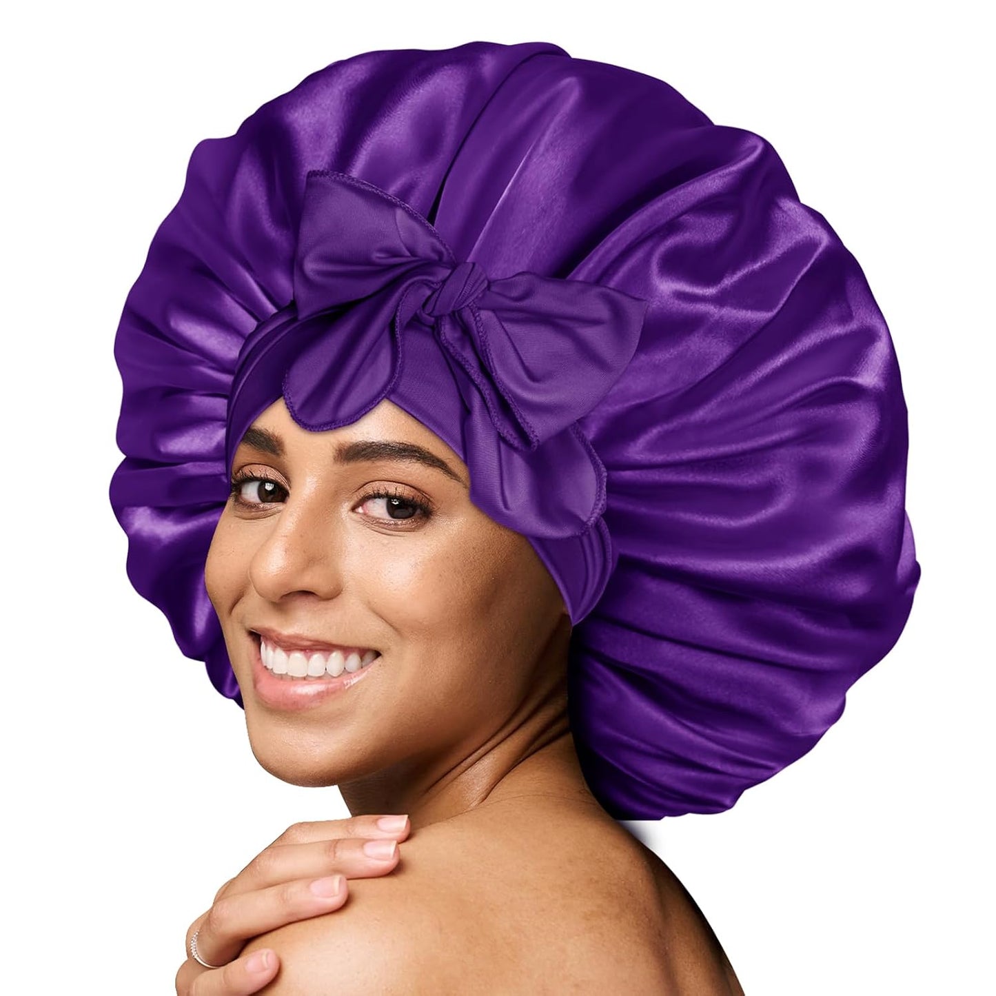 BONNET QUEEN Silk Bonnet for Sleeping for Women Satin Bonnet Night Cap for Curly Hair with Tie Band, Single Layer, Cream Pink