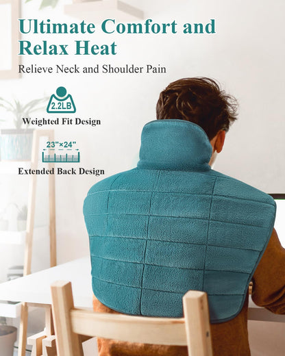Heating Pad for Neck and Shoulders and Back, 24"x23" XL Large Electric Heated Wrap for Daily Relaxation, Gifts for Women Men, 2lb Weighted, 6 Heat Settings, 4 Timers, Silver Grey