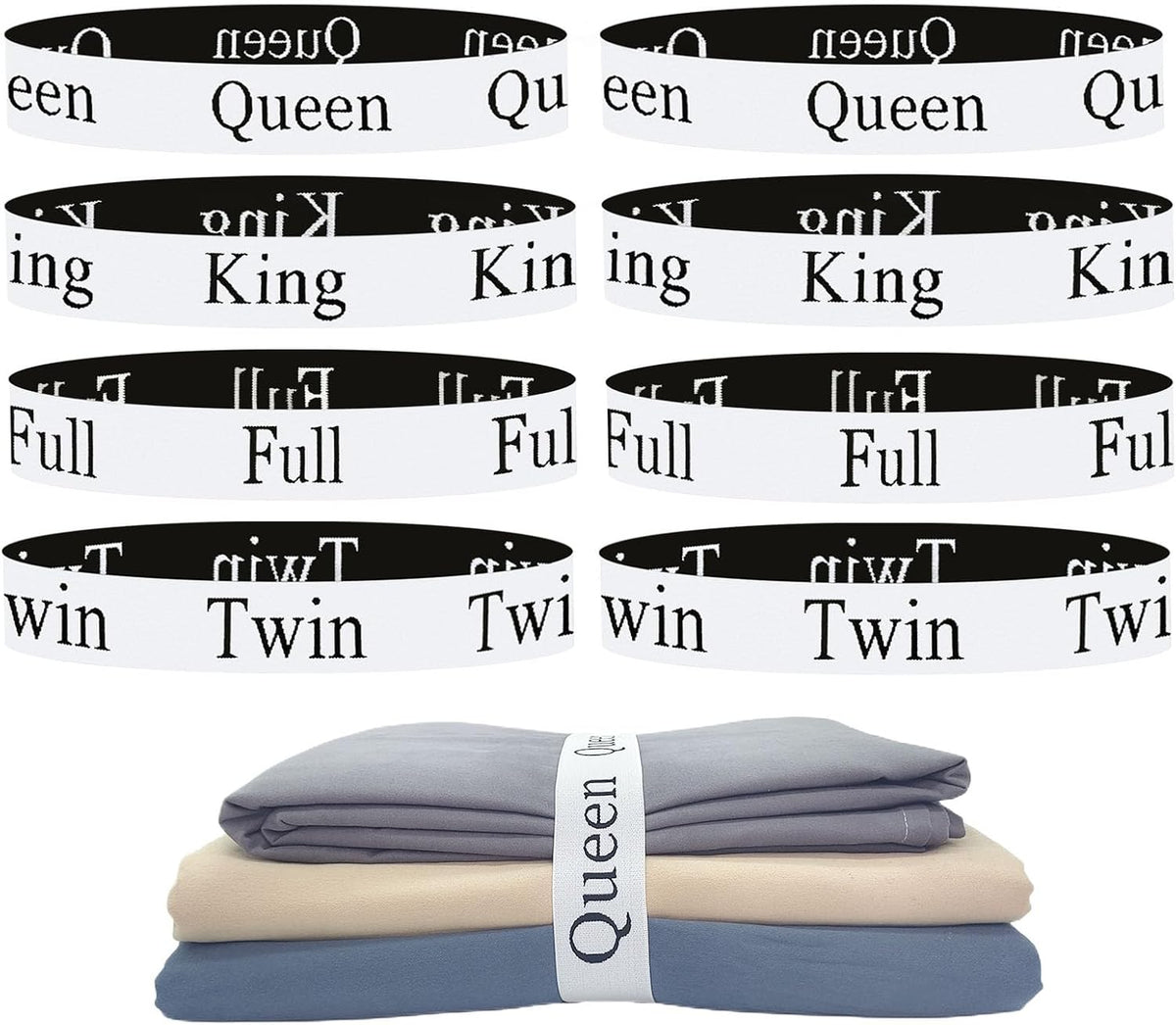 Bed Sheet Organizer Bands, Sheet Organizers and Storage Label Bands, Sheet Label for Bedding, Sheets Organizer for Closet,Sheet Keepers Linen Labels Bedding Bands (Queen)