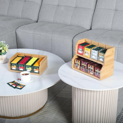 TIOPGHAD 2-Layer Stackable Bamboo Tea Bag Organizer Storage Holder & Rack - Wooden Tea Box Containers - Stand for Countertop or Cabinet