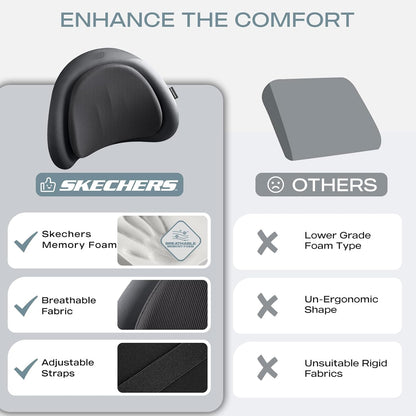 Skechers Lumbar Pillow Premium Memory Foam,Double-Layer-Office Chair Cushion for Tailbone Pain Relief,Butt Pillow for Office Chair,Car seat Cushion,Long Sitting Office Workers,and Car Drivers,Black