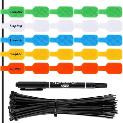 Handwriting Cable Tags Reusable Zip Ties 50PCS,100 Cable Ties & Pen