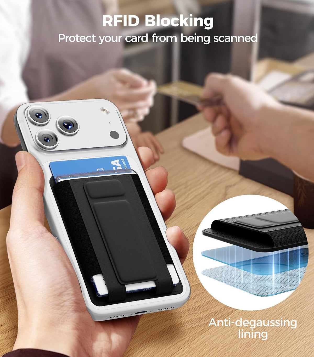 for MagSafe Wallet, Works with Apple Find My, 5-Card RFID Holder with Stand Also Grip, Strong Magnetic Wallet for iPhone 17/16/15/14/13/12 Pro Max Air Plus, Wireless Charging, Black