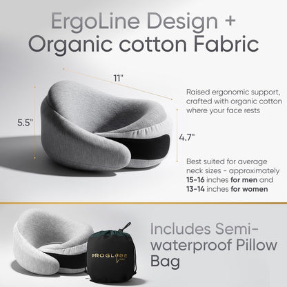 Proglobe Travel Neck Pillow for Airplanes, Long Haul Flight Kit, Grey
