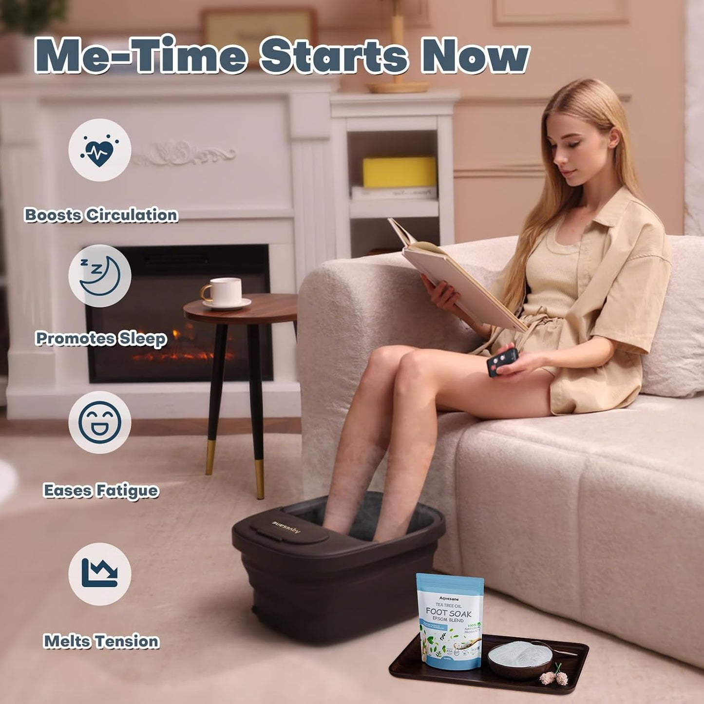 Collapsible Foot Bath, Foot Spa Bath Massager with Heat, Bubble, Remote Control, Temperature Control, 3 Pedicure Attachments, Feet Soaking Tub for Stress Relief