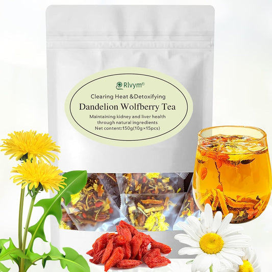 15 Bags Dandelion Wolfberry Tea, Natural Kidneys & Liver Health Goji Berry Chrysanthemum Cassia Seed Tea, Seven Natural Herbal Ingredients, For Kidney & Liver Health(15bags, 150g)