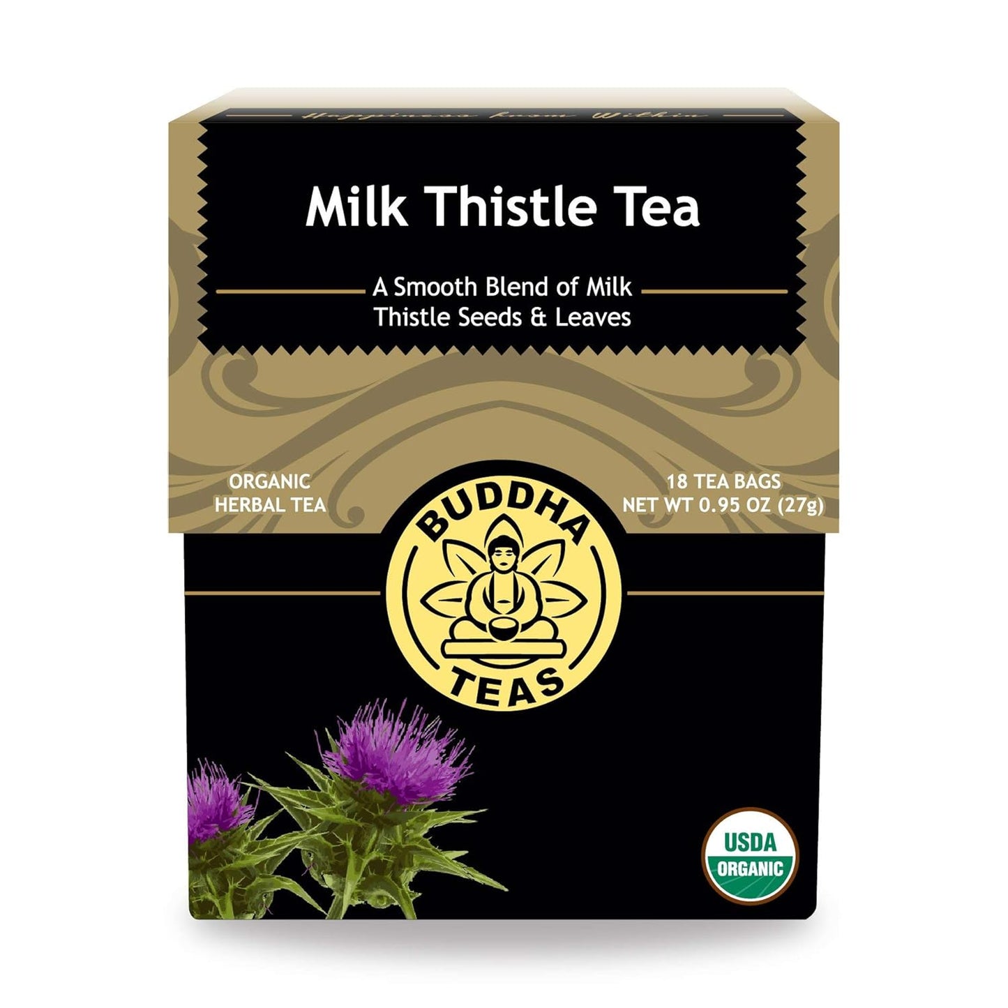 Buddha Teas - Organic Milk Thistle Tea - Herbal Tea - Single Ingredient - Mild, Earthy, Nutty Taste - Enjoy Hot or Cold - Caffeine Free - 100% Kosher & Non-GMO - 18 Tea Bags (Pack of 1)