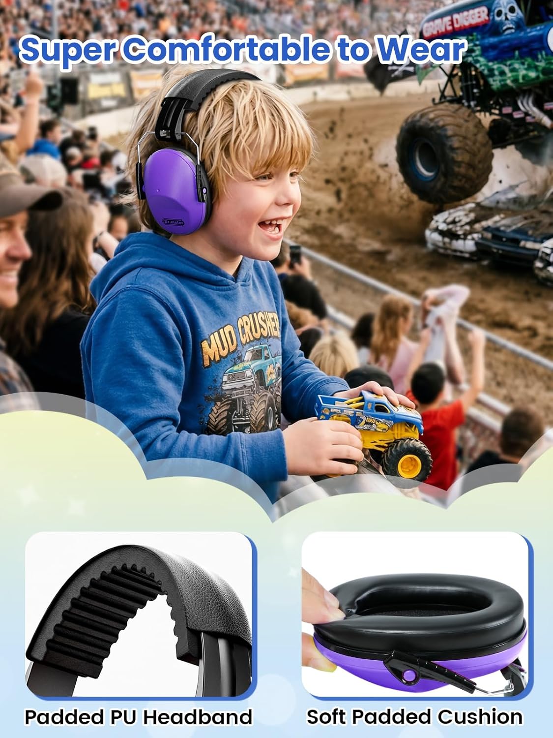 Dr.meter Ear Muffs for Noise Reduction: 27.4SNR Noise Cancelling Headphones for Kids Adults, EM100 Adjustable Hearing Protection Earmuffs for Monster Jam, Autism Sensory, Concerts, Fireworks