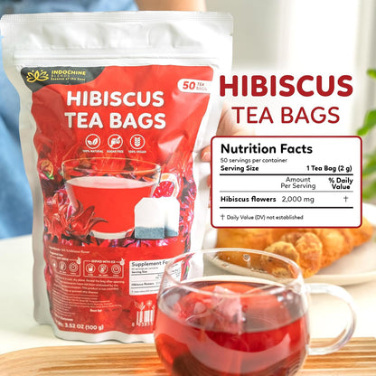 Indochine Blends Hibiscus Tea Bags, 100% Pure Hibiscus Flower