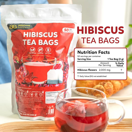 Indochine Blends Hibiscus Tea Bags, 100% Pure Hibiscus Flower