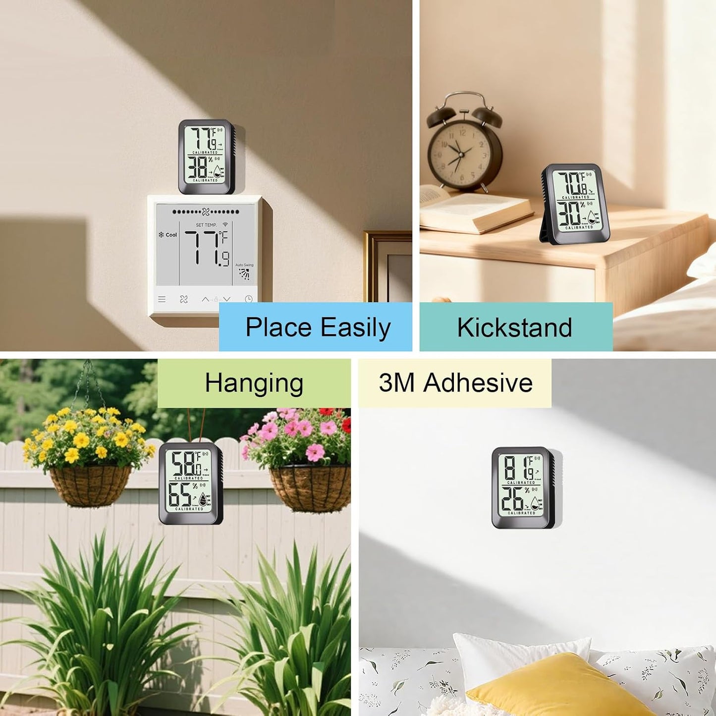 3 Pack Room Thermometer Indoor Hygrometer Digital Mini Humidity Meter Gauge with Temperature and Humidity Monitor Sensor for House, Pet, Plant, Incubator - Battery Included