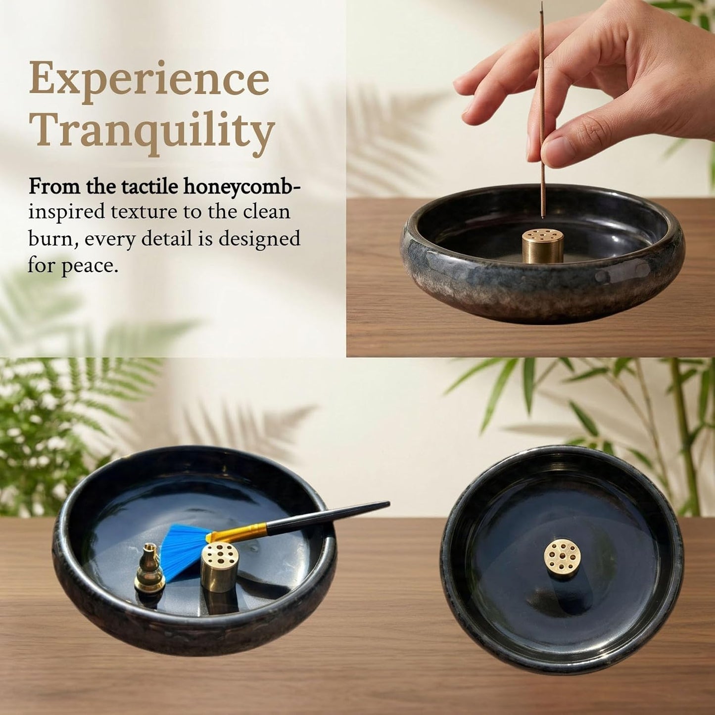 6 Inch Incense Holder with Ash Catcher,Handmade Crack Blue Glaze Ceramic Incense Burner Bowl with 9-Hole Design for Sticks,Cones,Coils Sage,Palo Santo - Perfect for Meditation,Yoga & Zen Home Décor