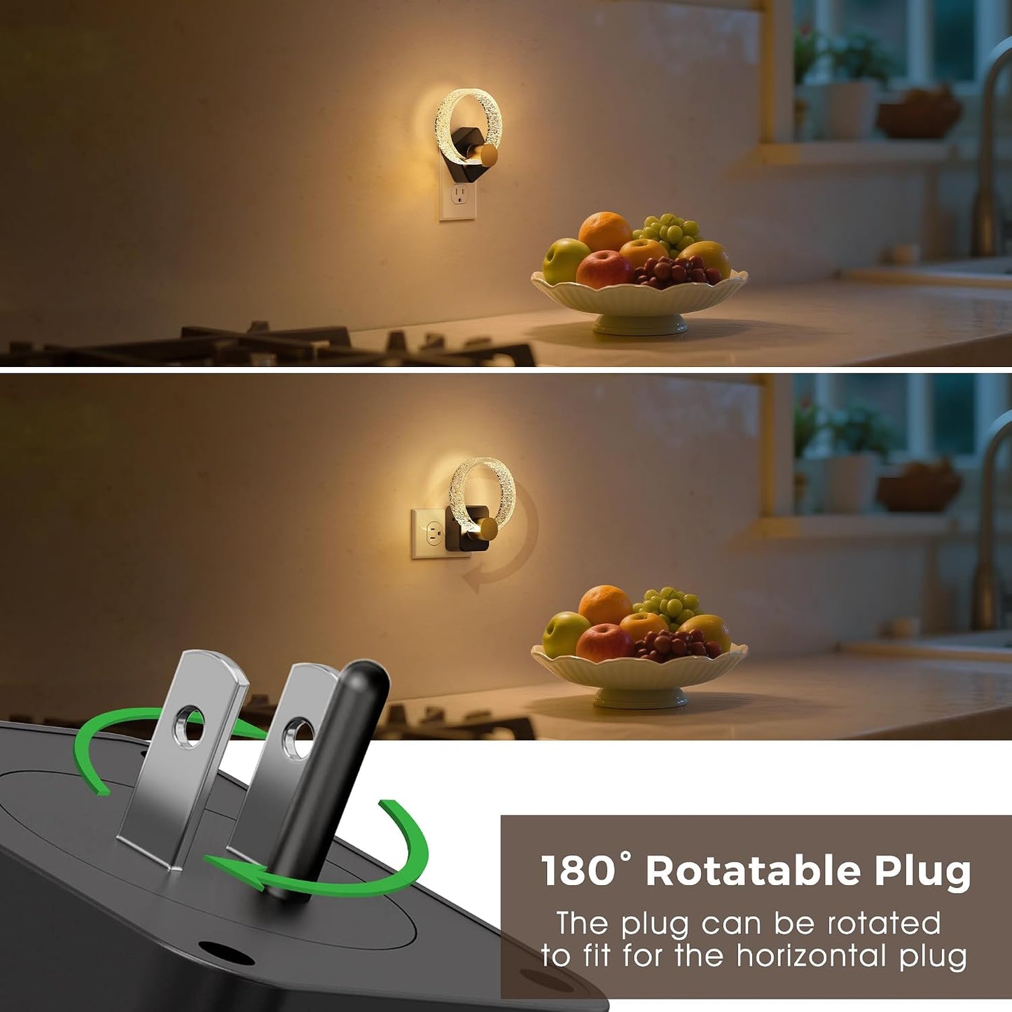 L LOHAS LED Night Light, Dimmable Night Lights Plug into Wall, Automatic Night Lights Plug in with Auto Light Sensor,Adjustable Brightness Amber LED Night Light, for Bedroom Hallway Home Decor