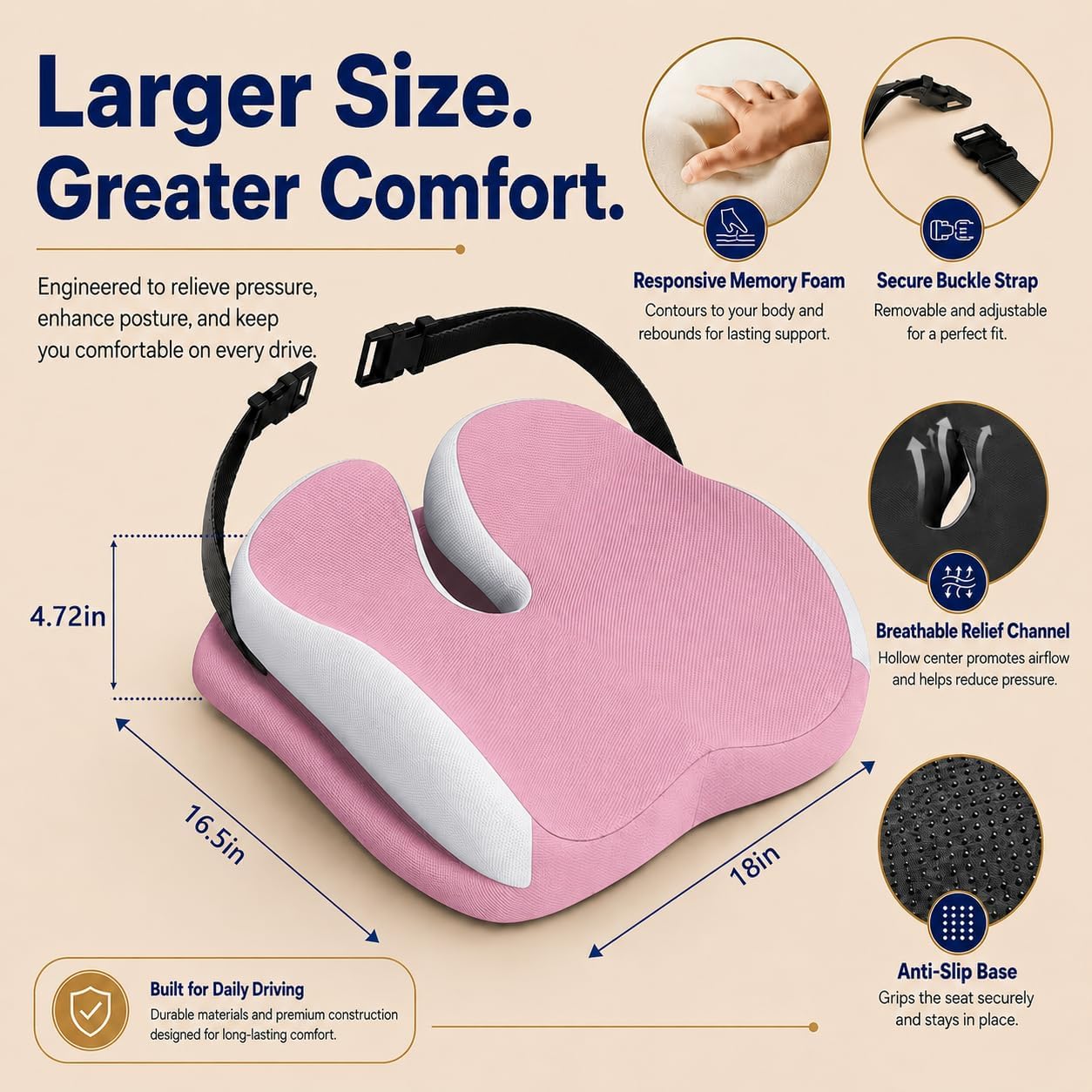 Seat Cushions for Office Chairs Wheelchair Cushion for Long Sitting Back Pain，Memory Foam Seat Car Computer Desk Chair Cushion，Coccyx Cushion for Tailbone Pain Relief Cushion Office Chair Black