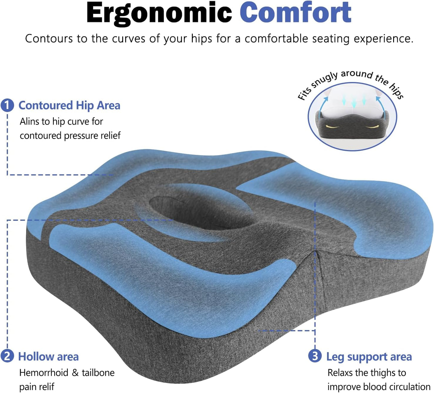Seat Cushion & Lumbar Support Pillow for Office Chair,Memory Foam Chair Cushions for Tailbone Pain, Non-Slip Back Support for Desk,Gaming Chair,Wheelchair, Breathable & Machine Washable