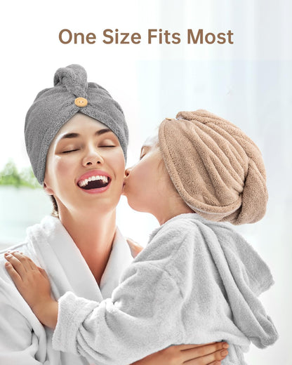YFONG 3 Pack Microfiber Hair Towel Wrap for Women Girls, Super Absorbent Turban Towels for Drying Wet Hair, Anti Frizz Head Towels for Curly All Hair Style, Turbie Twist (Blue, Pink, White)