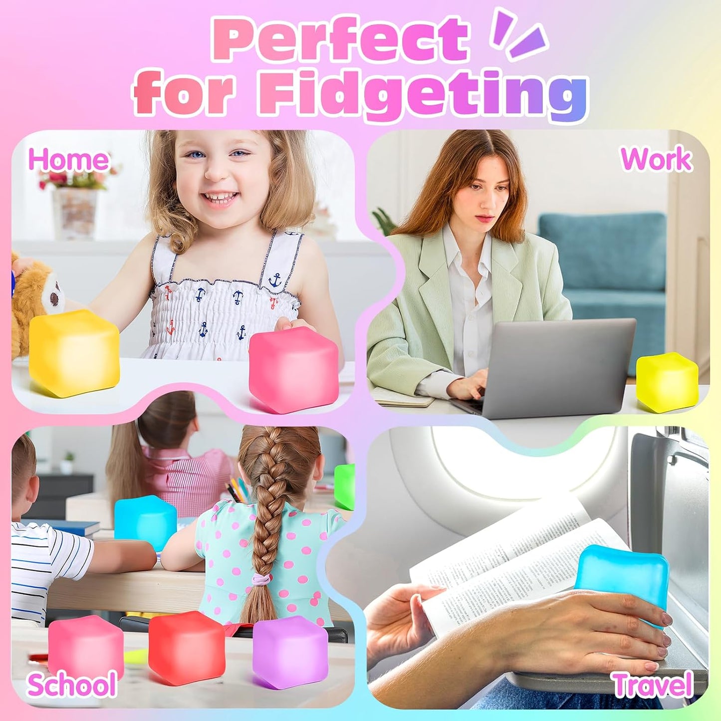 VISCOO 2 Pack Stress Cube, Slow Rising Cube Squishy for Anxiety Relief