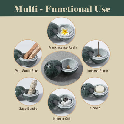 Koville Natural Marble Incense Holder, Incense Holder for Sticks with 9 Holes, Handmade Incense Burner Ash Catcher for Meditation Yoga SPA, Balsam Fir/Palo Santo/Sage/Cone (White)