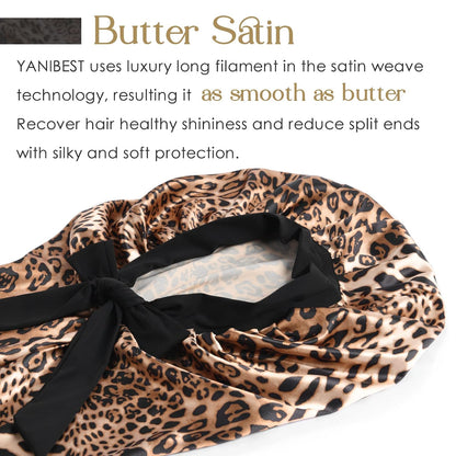 YANIBEST Satin Sleep Bonnet for Natural Hair - Extra Double Layer Long Adjustable Silk Hair Bonnet for Braids, Locs, Curls - Women’s Night Hair Protection Cap