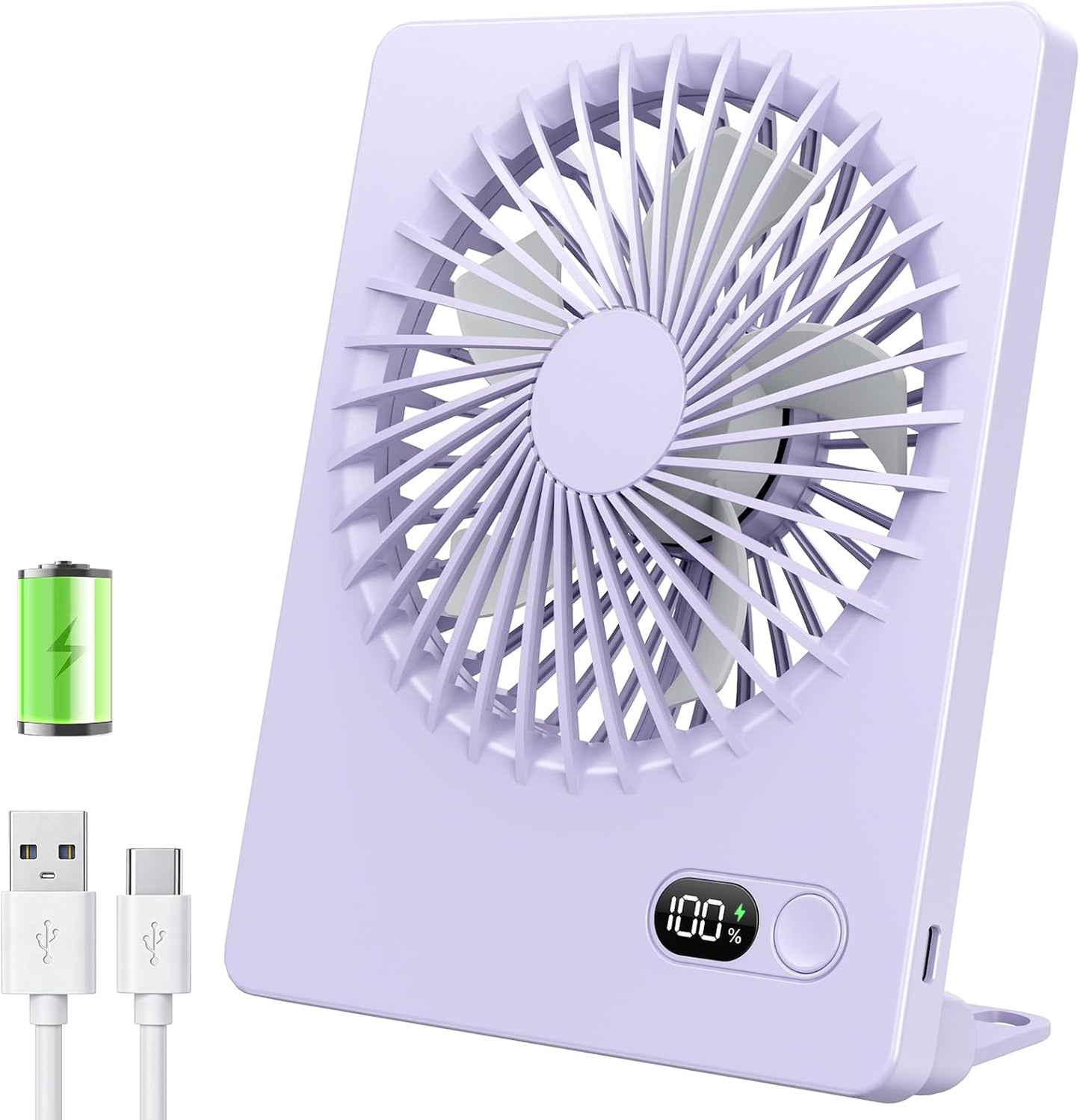 Zuvas Desk Fan Battery Operated Fan Rechargeable 180°Tilt Folding Personal Fan Ultra Quiet Small Portable 3 Speed Adjustable Strong Wind Fan For Office Bedroom Home Desktop Camping (White)