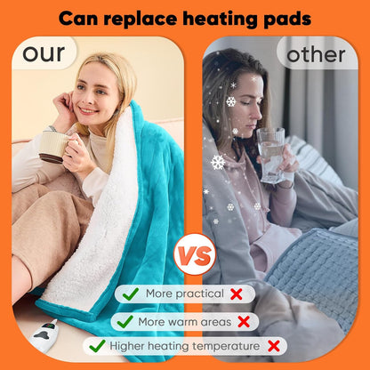 greenoak Heated Blanket Electric Throw 50"X60", Heating Blanket with 10 Heat Levels 1/2/4/6/8 Hours Auto-Off,Fleece Soft Sherpa Blanket,Gifts for Grandma Mom Seniors, Misty Grey