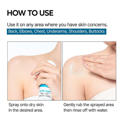 Dr.Melaxin Peel Shot Kojic Acid Turmeric Body Exfoliator Spray 6.76 fl.oz - AHA PHA Niacinamide Body Scrub for KP Bumps, Dark Spots, Uneven Skin Tone, Dead Skin, Korean Skin Care