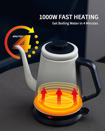 DmofwHi Gooseneck Electric Kettle(1.0L), 100% Stainless Steel BPA Free Classic Pour Over Coffee Kettle | Tea Kettle - Green