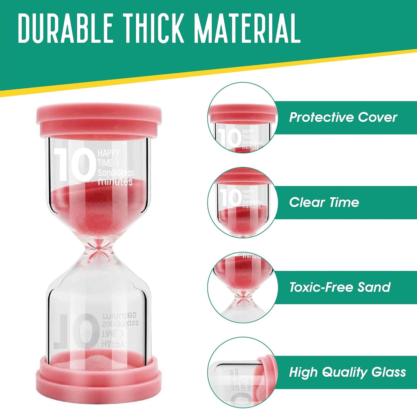Sand Timer for Kids 6 Pack Colorful Hourglass 1min 2mins 5mins 10mins 15mins 30mins Sand Clock Timer for Classroom, Games and Kids Room