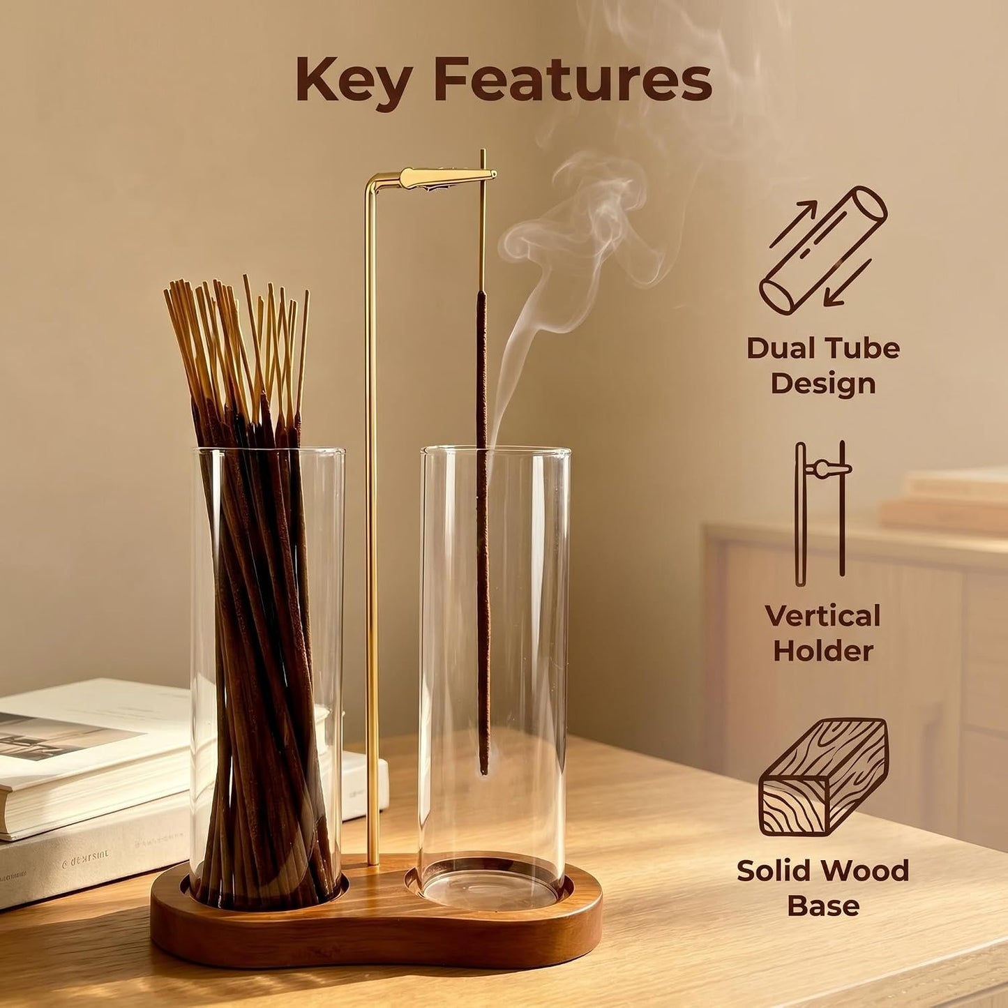 Green Glass Incense Holder, Colorful Incense Sticks Burner Holder with Storage,Hang Upside Down Incense Holder for Sticks with Glass Ash Catcher for Meditation Yoga Spa Room Decor (Green)