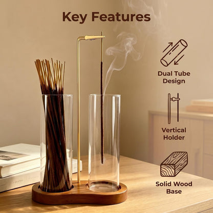 Green Glass Incense Holder, Colorful Incense Sticks Burner Holder with Storage,Hang Upside Down Incense Holder for Sticks with Glass Ash Catcher for Meditation Yoga Spa Room Decor (Green)