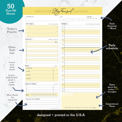 Daily Notepad Planner To Do Schedule - Stay Focused 50 Tear off Premium Made USA (Rose Pink)
