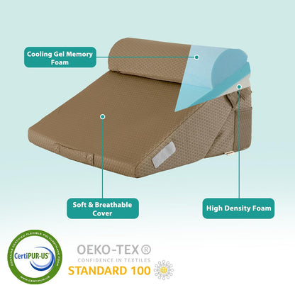Bedluxe Wedge Pillow Headboard, 3PCS Orthopedic Bed Wedge Pillows Set for After Surgery, Adjustable Pillow Wedge for Acid Reflux&Back Pain Relief, Sleeping, Back Pillow for Bed Sitting Up, White/Grey