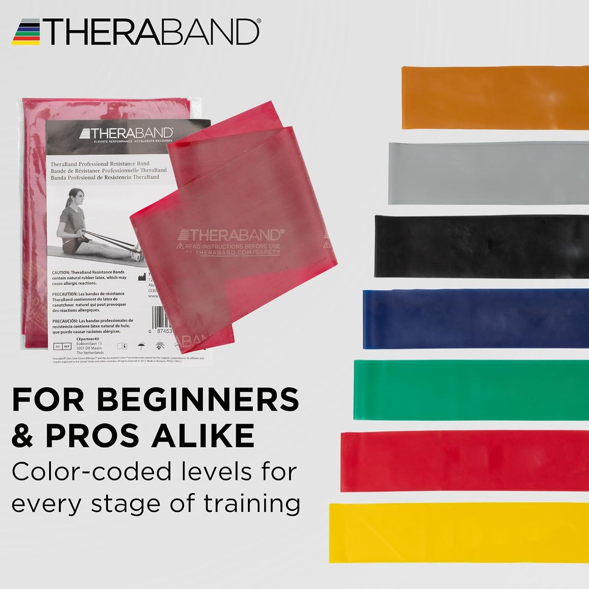 THERABAND Professional Latex Resistance Band Set, Pack of 7, 6 Ft
