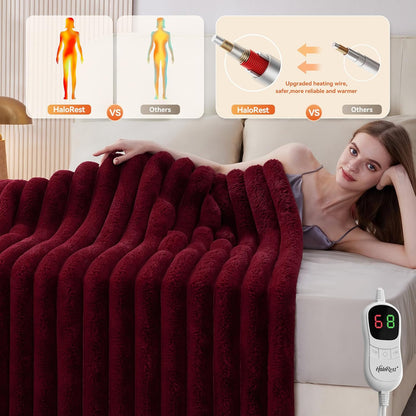 Heated Throw Blanket, Faux Fur Cozy Heating Blanket with Overheat Protection, 1/2/4/6/8 Hours Auto-Off 10 Heat Level, Machine Washable (50x60 Inches, Cream White)