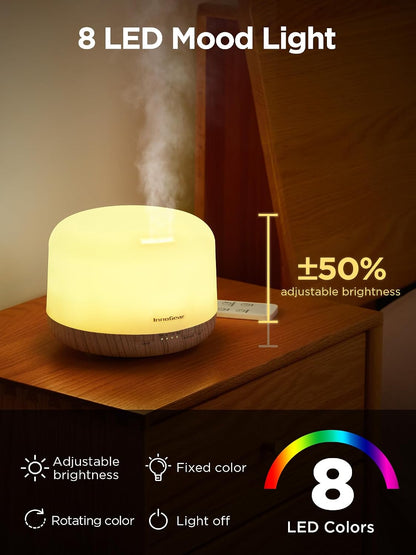 InnoGear 500ml Essential Oil Diffuser with Remote Control, Premium Ultrasonic Aromatherapy Diffusers Mother's Gift Scent Humidifier Vaporizer Auto-Off Timer for Large Room Home, Yellow